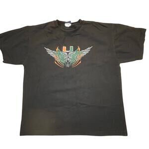 Miami Hurricanes Winged U Graphic Tee Black College Football Shirt Men Large